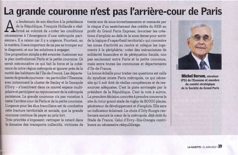 Tribune Libre de Michel BERSON - La Gazette des Communes - 11 juin 2012