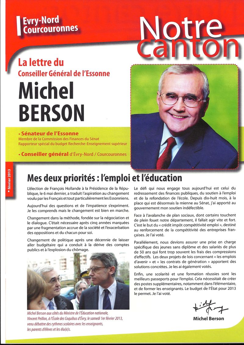 La lettre de Michel Berson, Conseiller général d'Evry nord Courcouronnes - Février 2013 - 1